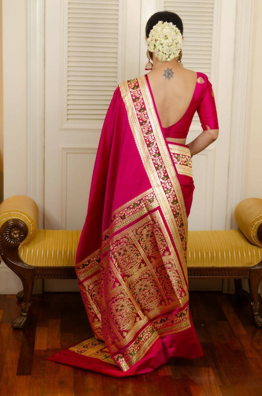 DEIANA'S Beautiful Designer Golden zari Soft Lichi Silk Saree - Pink | Grocsy