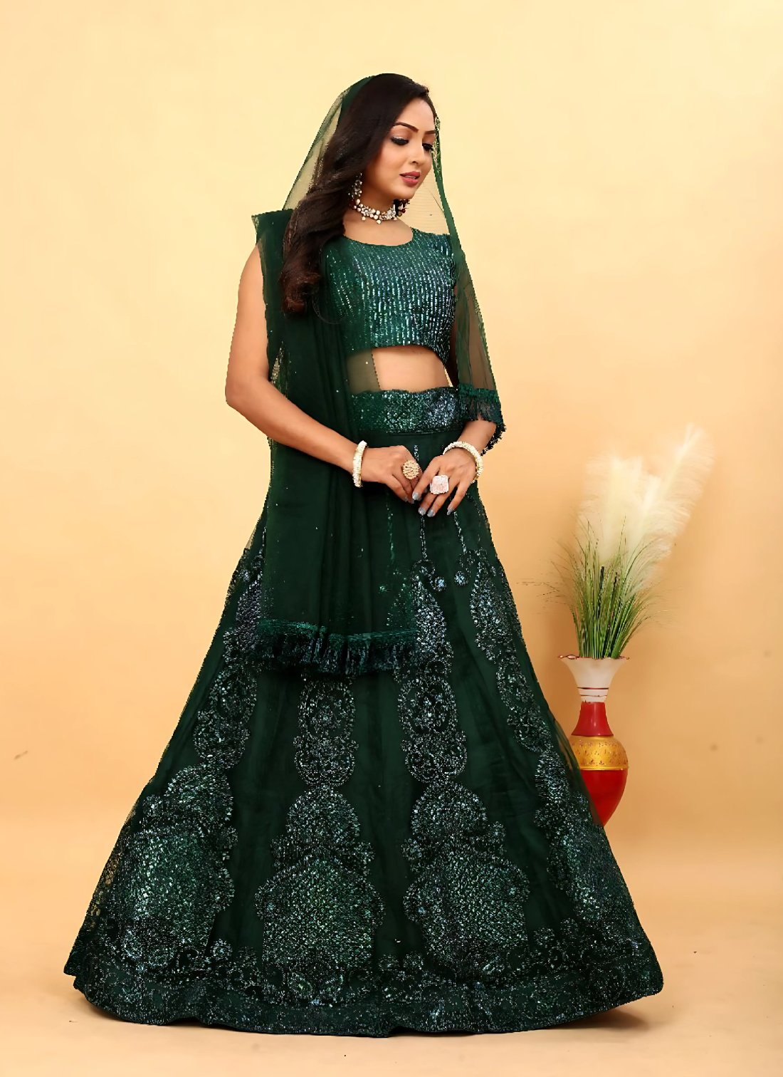 Lehenga Mart Designer Wedding Lehenga Choli For Women - Green | Grocsy