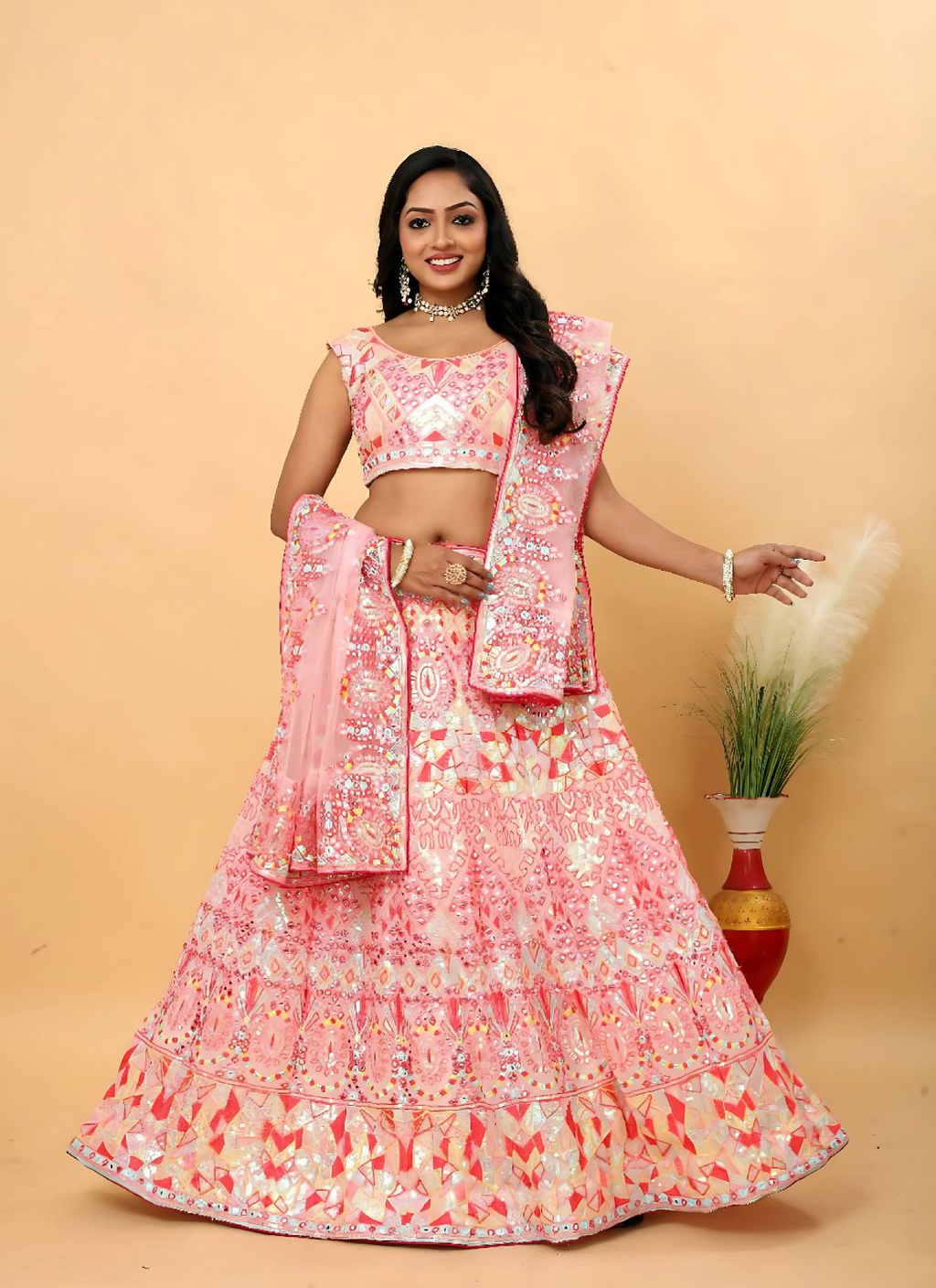 Lehenga Mart Designer Wedding Lehenga Choli For Women - Pink | Grocsy
