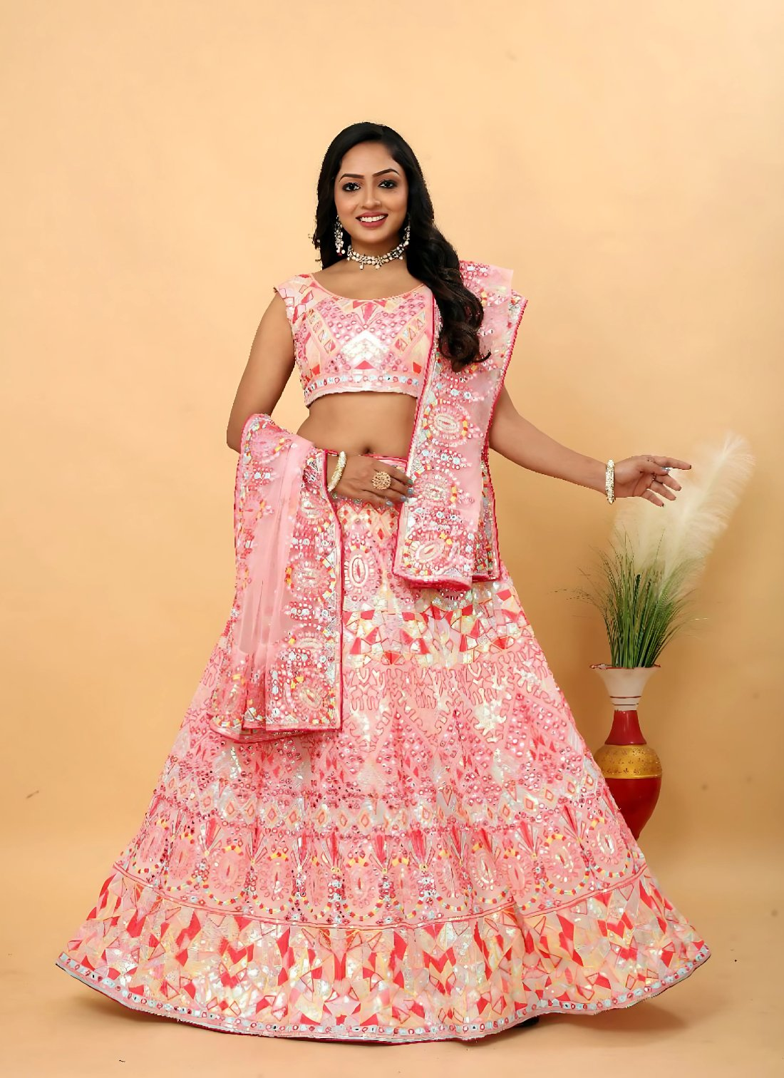 Lehenga Mart Designer Wedding Lehenga Choli For Women - Pink | Grocsy