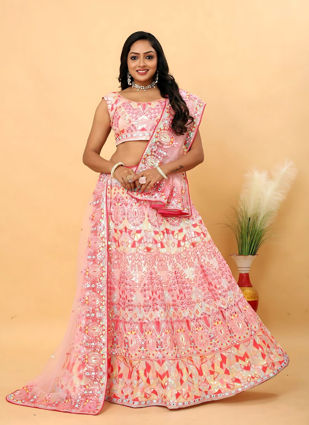 Lehenga Mart Designer Wedding Lehenga Choli For Women - Pink | Grocsy