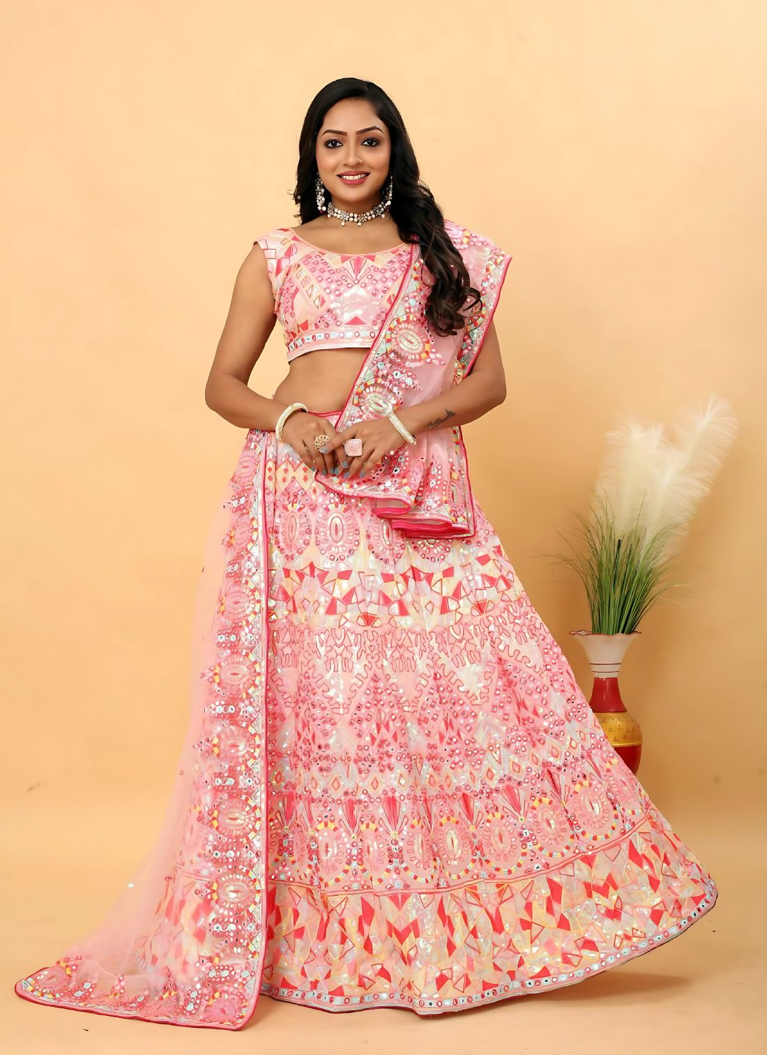 Lehenga Mart Designer Wedding Lehenga Choli For Women - Pink | Grocsy