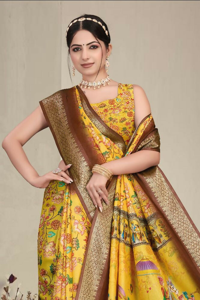 PR Fashion Multi Heavy Rich Cotton Silk Digital Print & Jacquard Saree | Grocsy