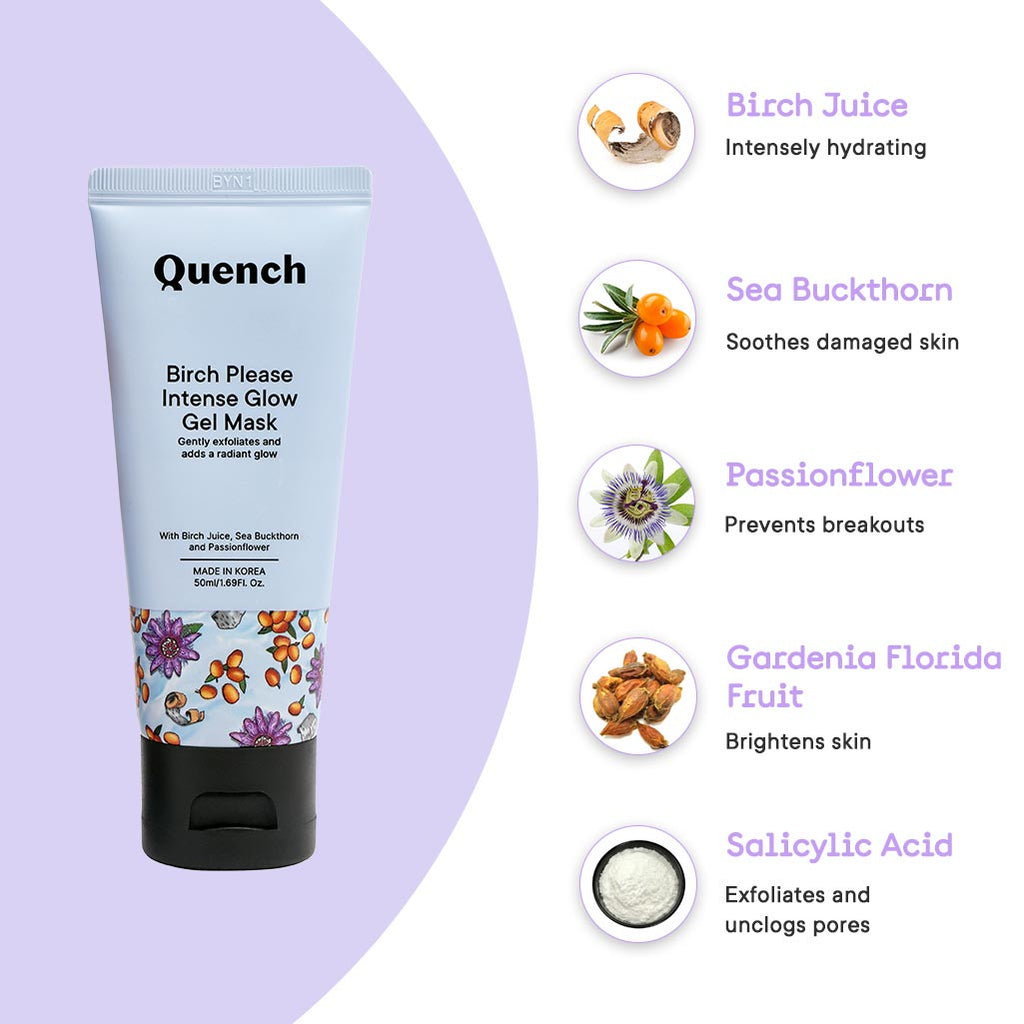 Quench Botanics Birch Please Intense Glow Gel Mask With with Licorice, Cherry Blossom, Grapefruit - Korean Skincare | Grocsy