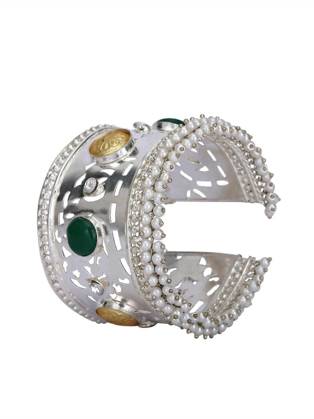 Joban Fashion Women Green Stone Silver Tone Bangle | Grocsy
