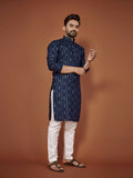 Anaita Navy Blue Embroidered Cotton Straight Kurta | Grocsy