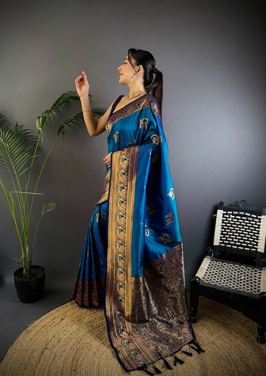 Joban Fashion Banarasi Royal Blue Woven Soft Silk Saree | Grocsy