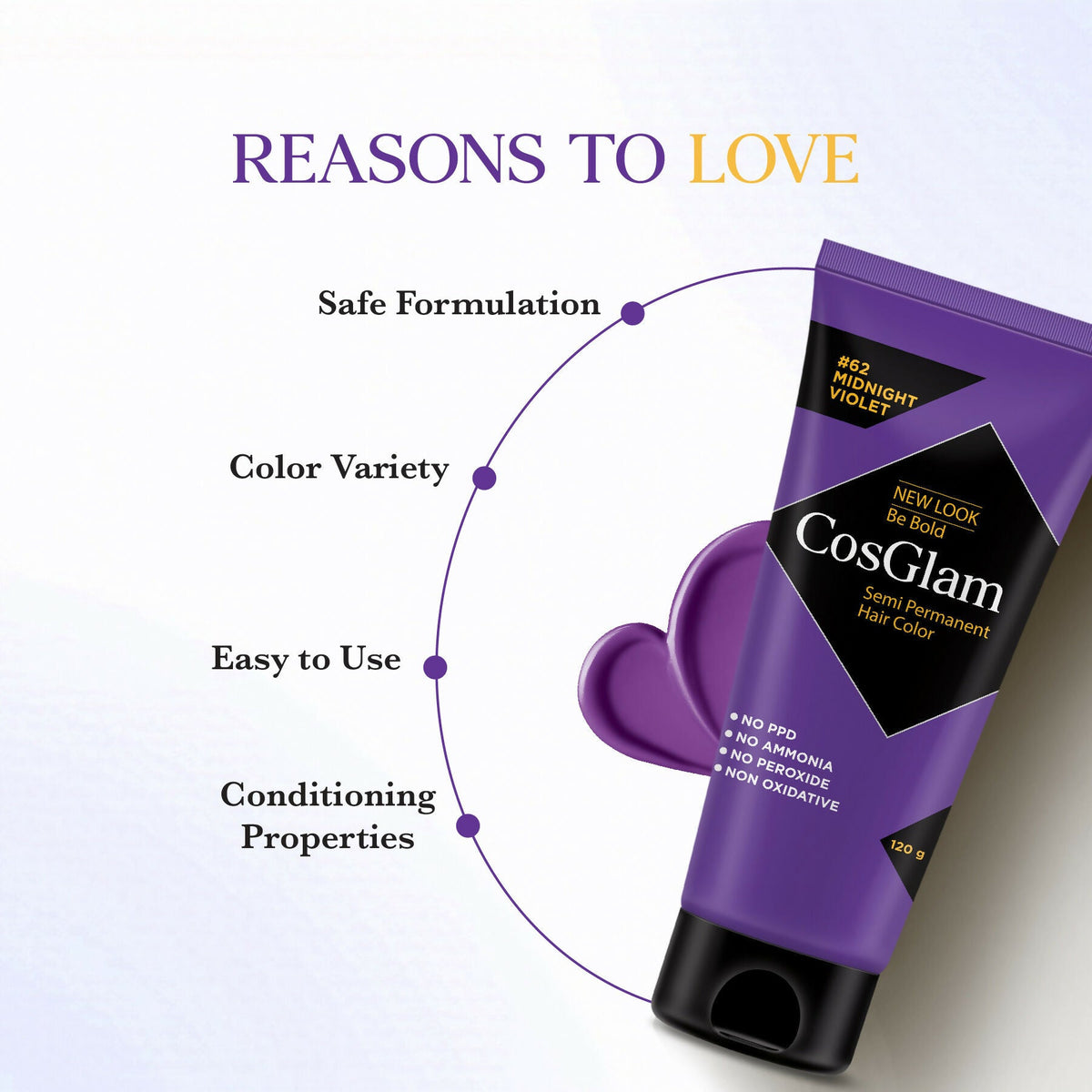 Cosglam Semi Permanent Hair Color for Women & Men (#62 Midnight Violet) | Grocsy