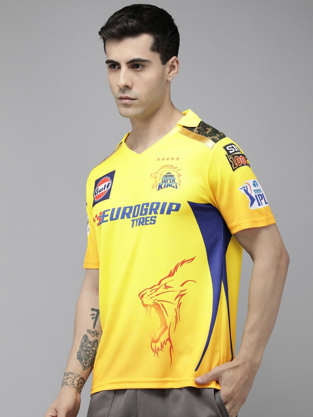 playR Men Sports Printed Polo Collar Dri-FIT CSK Fan 7 Dhoni T-shirt IPL, T20 | Grocsy