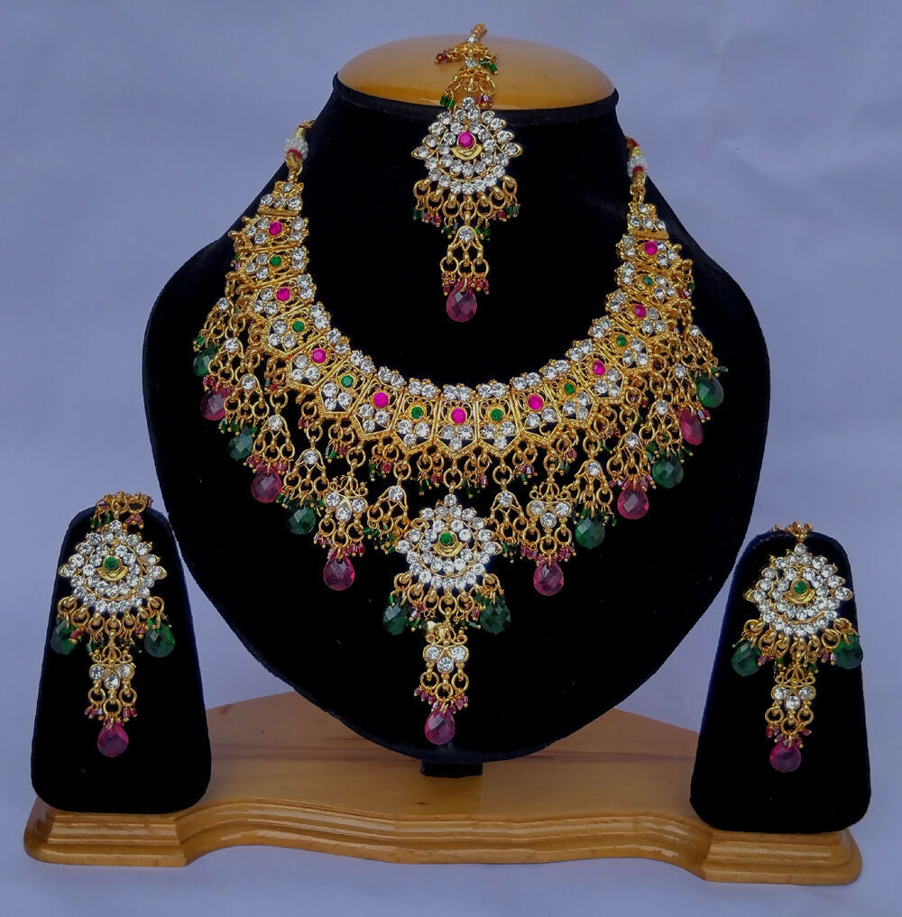 Joban Fashion Hand Made High Quality Gold Plated Base Metal Alloy Kundan Stone Studded Kundan Jewellery Set | Grocsy