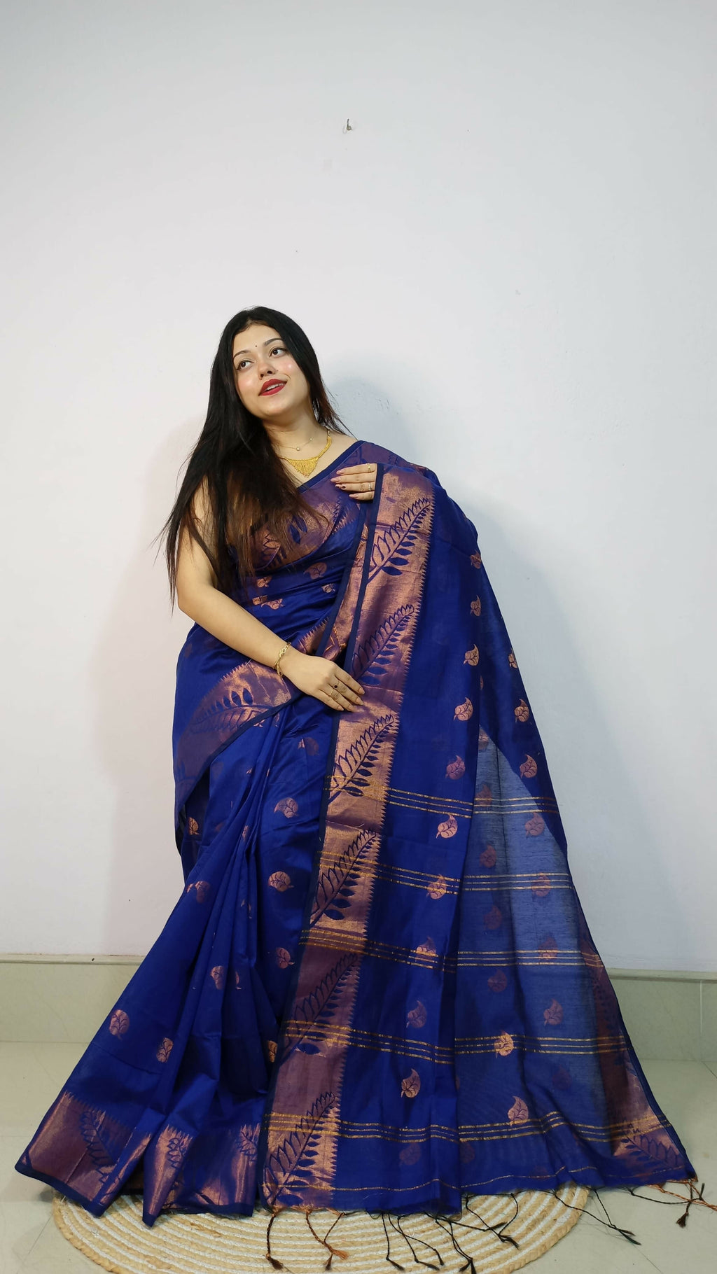 Exclusive Collection Beautiful Blue Cotton Silk Woven Handloom Saree With Running Blouse Piece | Grocsy