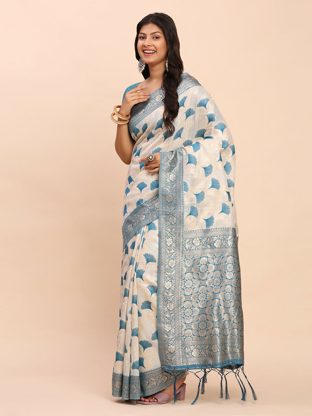 Shree Shyam Fashion Linen Cotton Sky Blue Saree | Grocsy