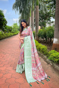 Vamsee Srivali Srivali -Green Pure Soft Tussar Dola Satin Silk Saree | Grocsy