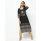 Cheera Black Straight Foil Printed Long Kurta | Grocsy