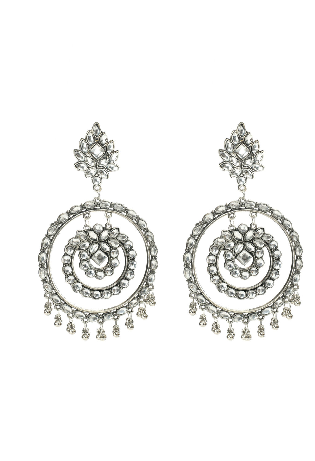 Mominos Fashion Johar Kamal Women's White Kundan Circles Earrings
