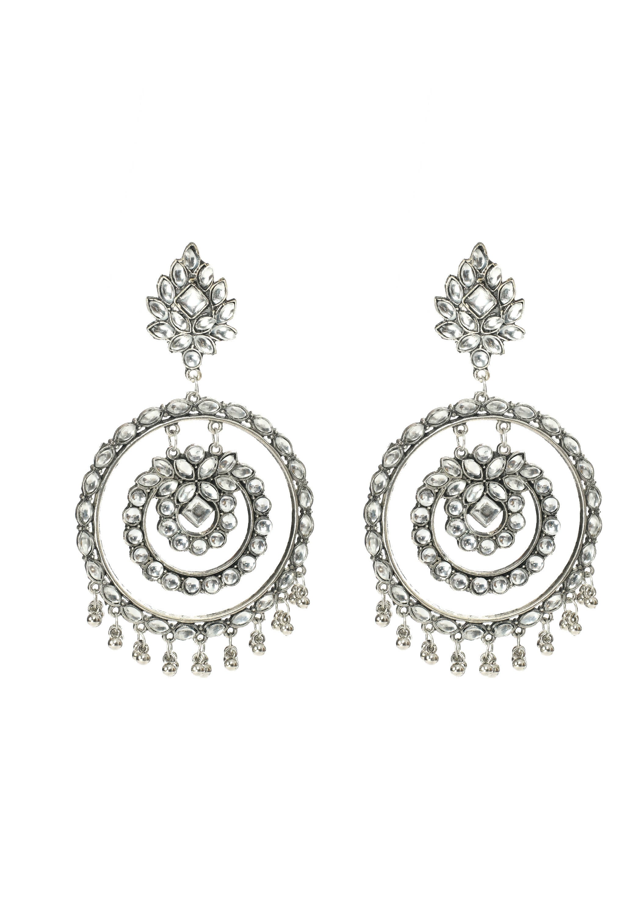 Mominos Fashion Johar Kamal Women's White Kundan Circles Earrings