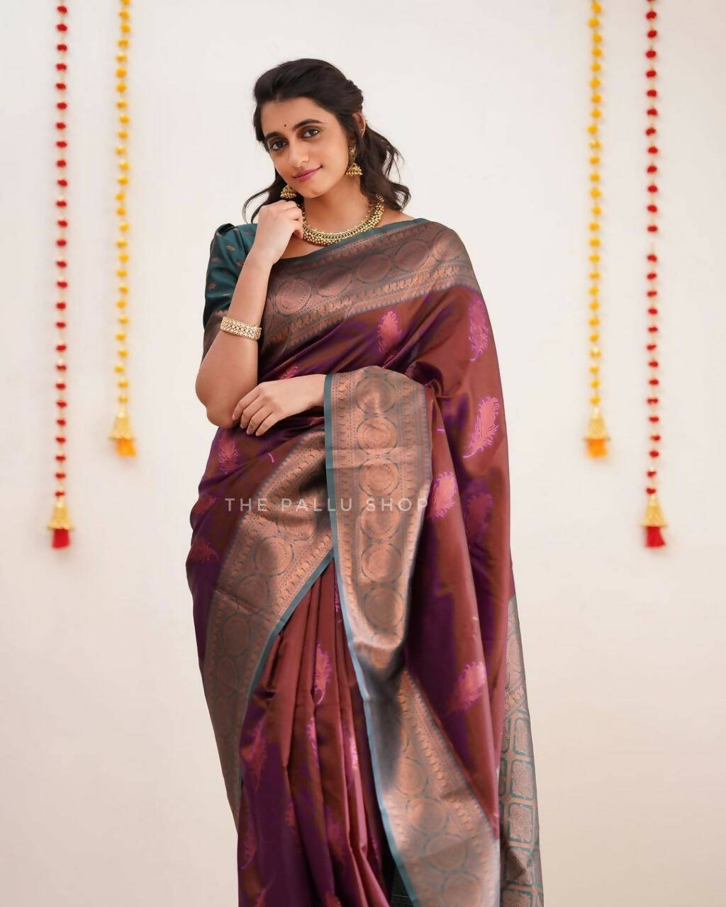 DEIANA'S Beautiful Designer Golden zari Soft Lichi Silk Saree - Brown | Grocsy