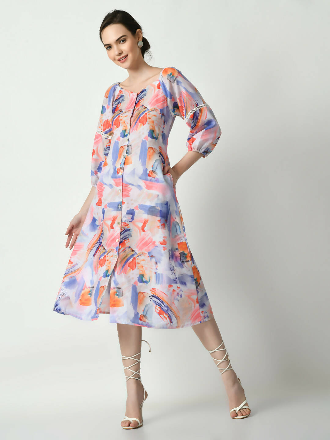 Myshka Women's Multi Abstract Printed A-Line Dress | Grocsy