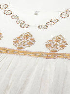 Yufta White Ethnic Printed Flared Dress | Grocsy