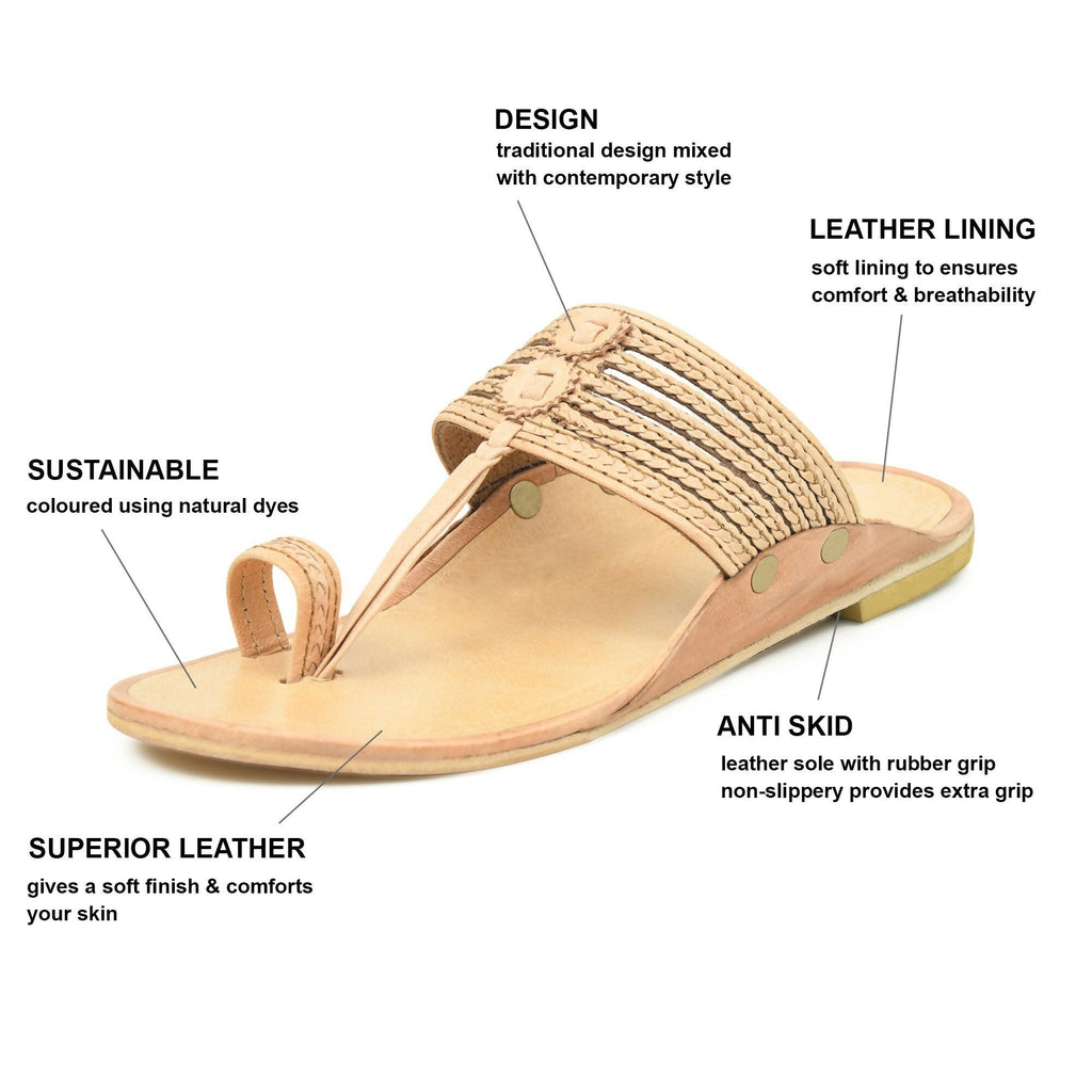 Stepsoft Men'S Natural Kolhapuri Chappal | Original Handcrafted Leather Ethnic Slippers | Grocsy