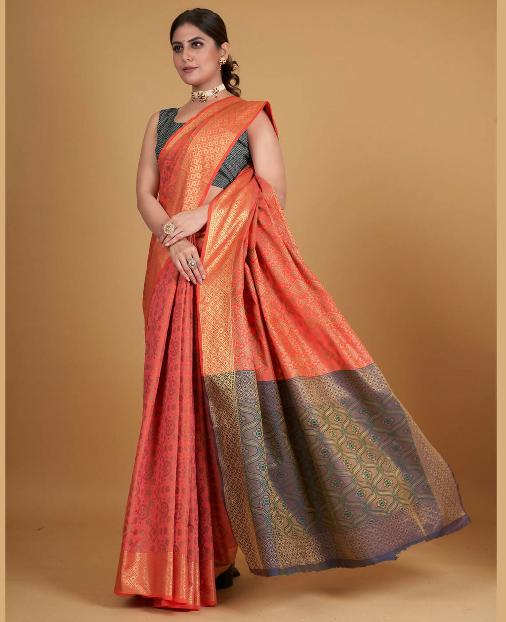 Peach Silk Woven Design Saree With Unstitched Blouse Piece - Akshita | Grocsy