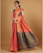 Peach Silk Woven Design Saree With Unstitched Blouse Piece - Akshita | Grocsy