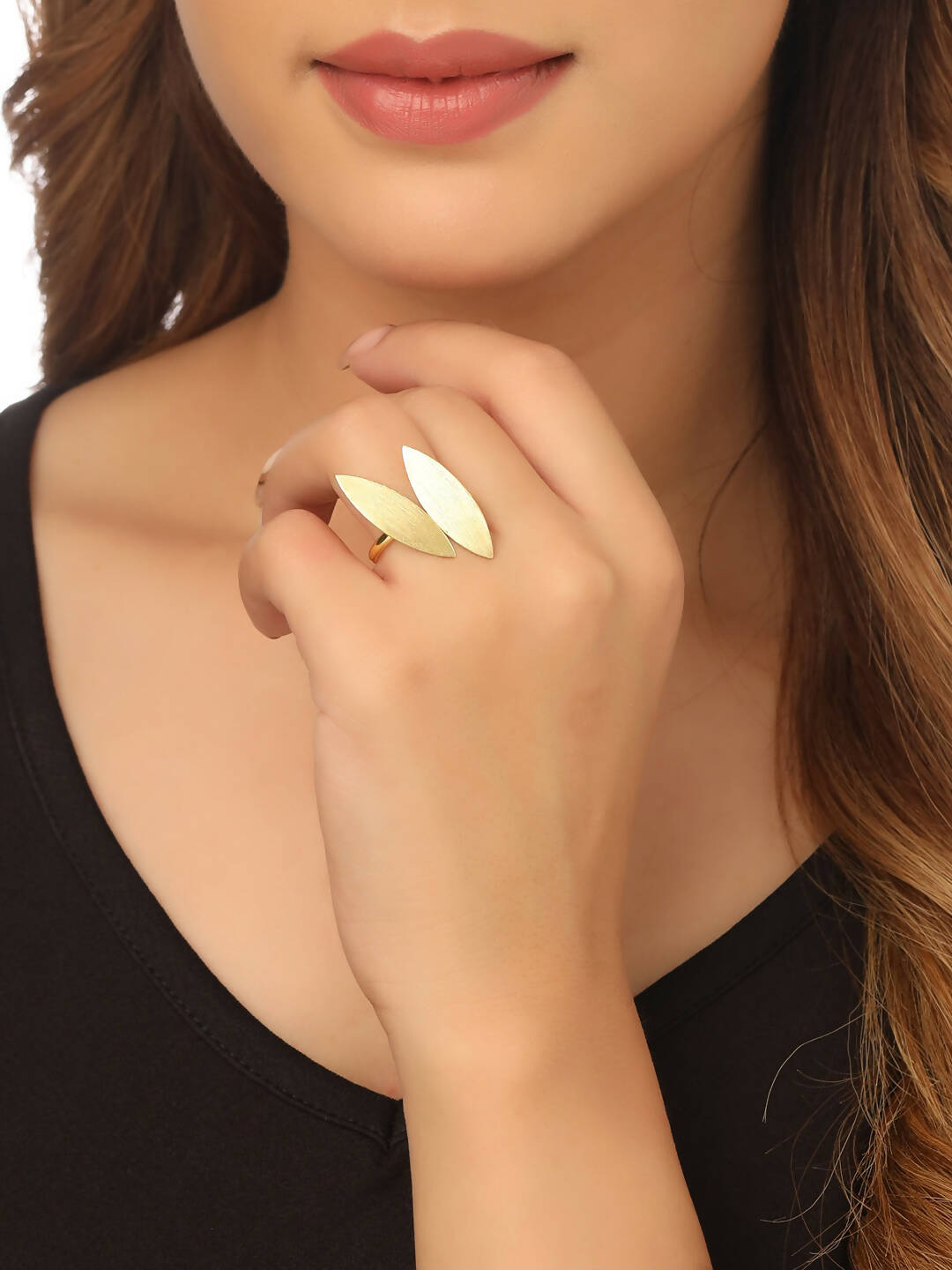 NVR Women's Western Gold-Polished Ajustable Finger Ring | Grocsy