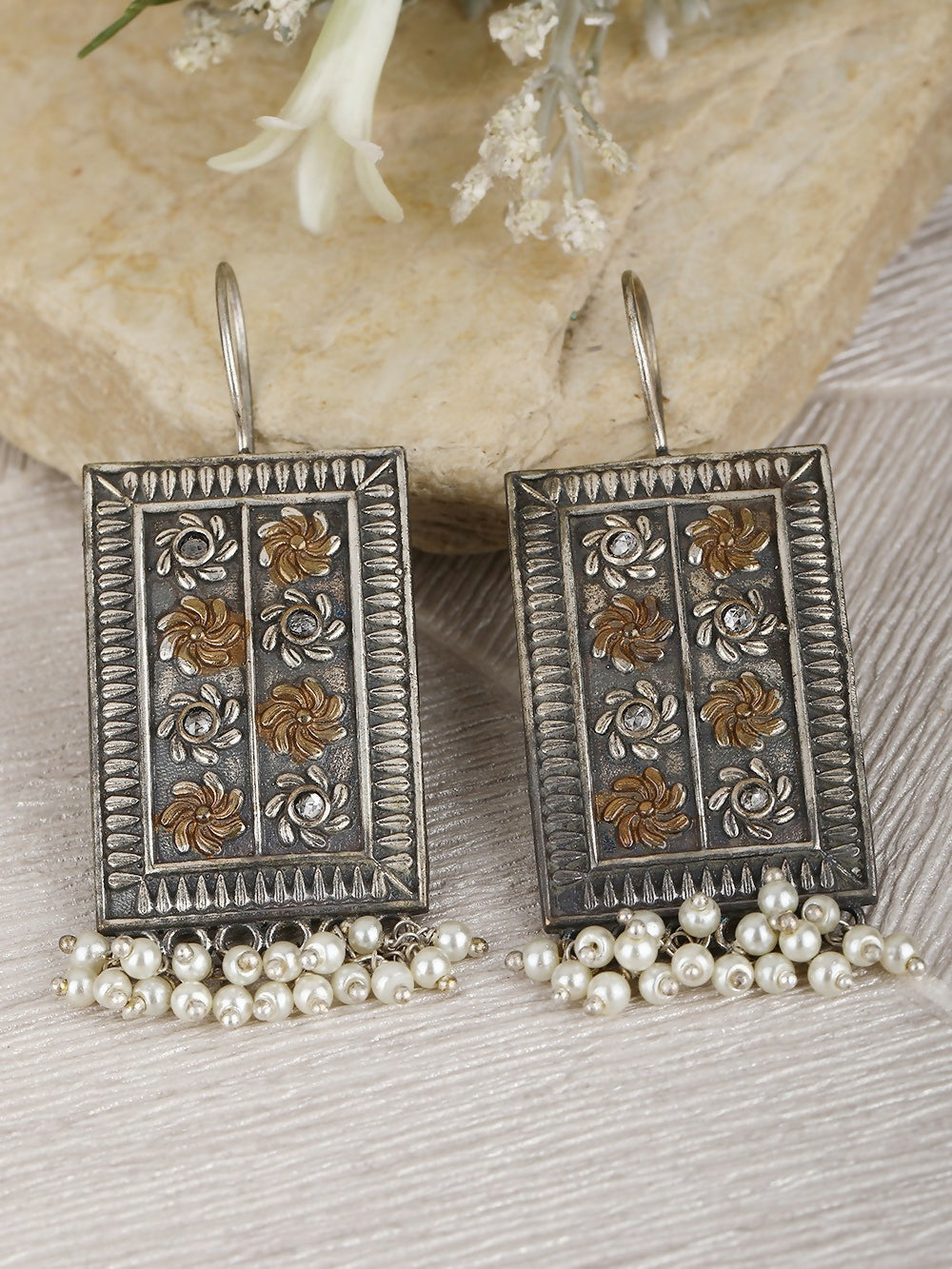 Joban Fashion Women White Beads Pattern Dual Tone Brass Earrings | Grocsy