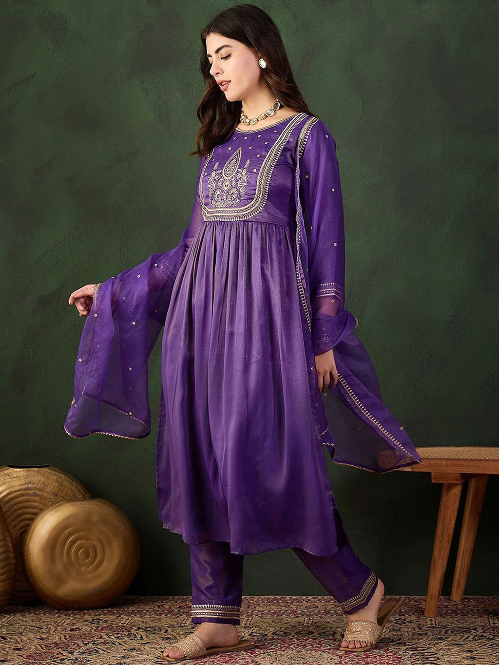 Sangria Embroidered Kurta & Trouser With Dupatta Kurta Set | Grocsy