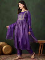 Sangria Embroidered Kurta & Trouser With Dupatta Kurta Set | Grocsy