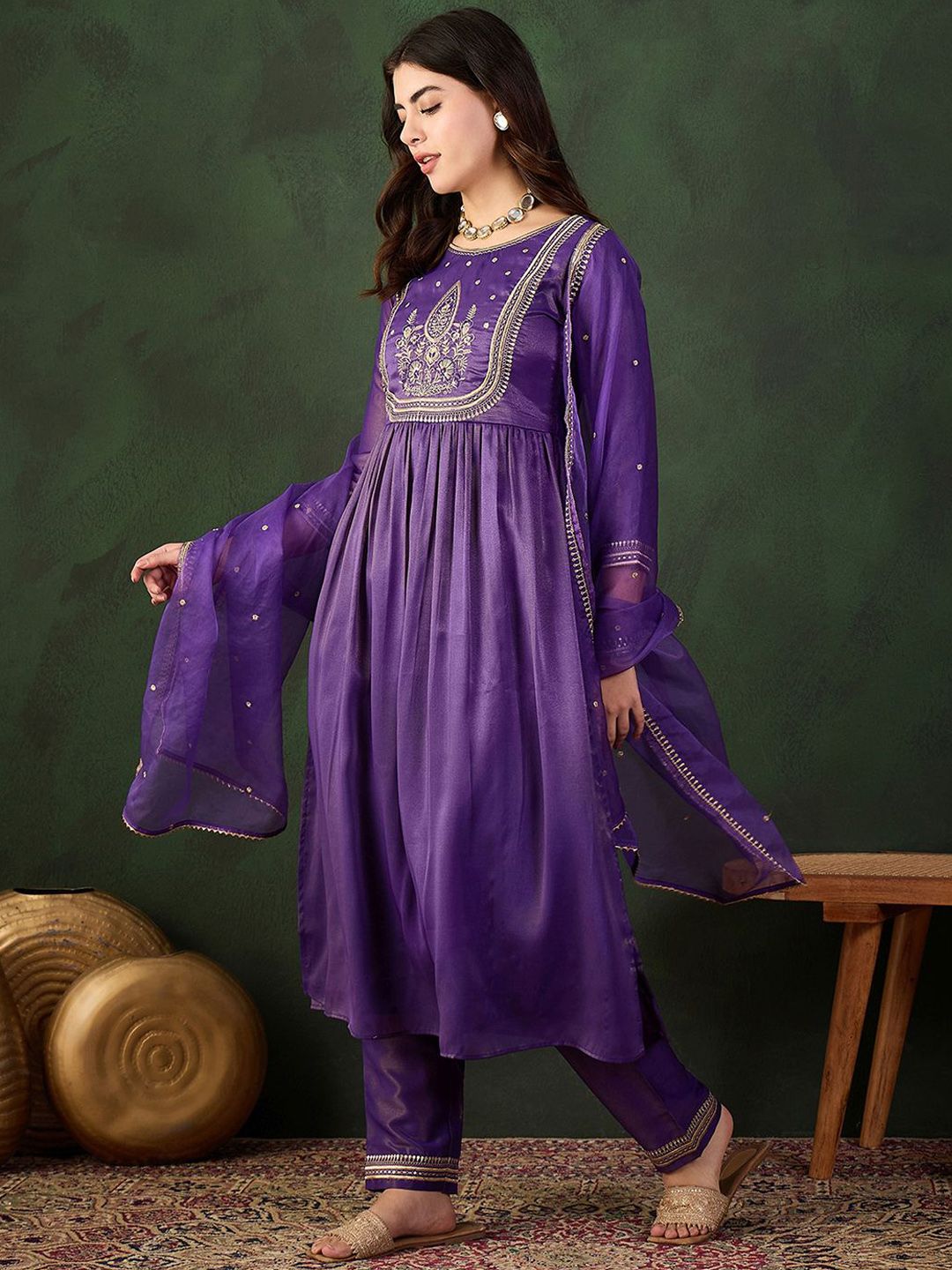 Sangria Embroidered Kurta & Trouser With Dupatta Kurta Set | Grocsy