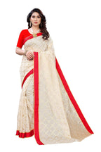 Vamika Cream Linen Foil Print Saree (YOGI CREAM) | Grocsy