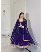 Teeya Creation Purple Color Bandhani Print With Embroidery Work Functional Wear Gown | Grocsy