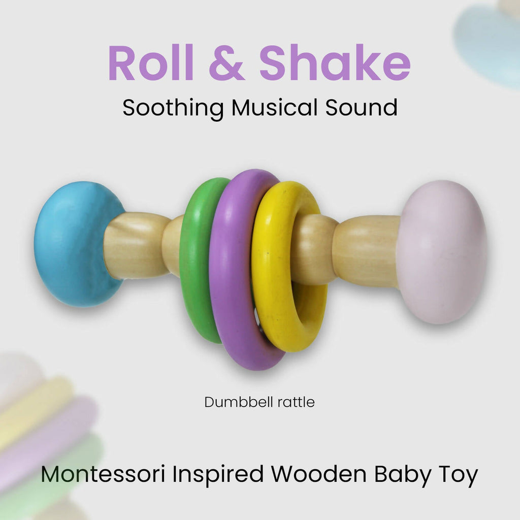 Matoyi Classic Wooden Dumbbell Rattle For Babies | Grocsy