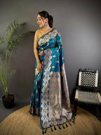 Joban Fashion Meenakari Royal Blue Woven Soft Silk Saree | Grocsy
