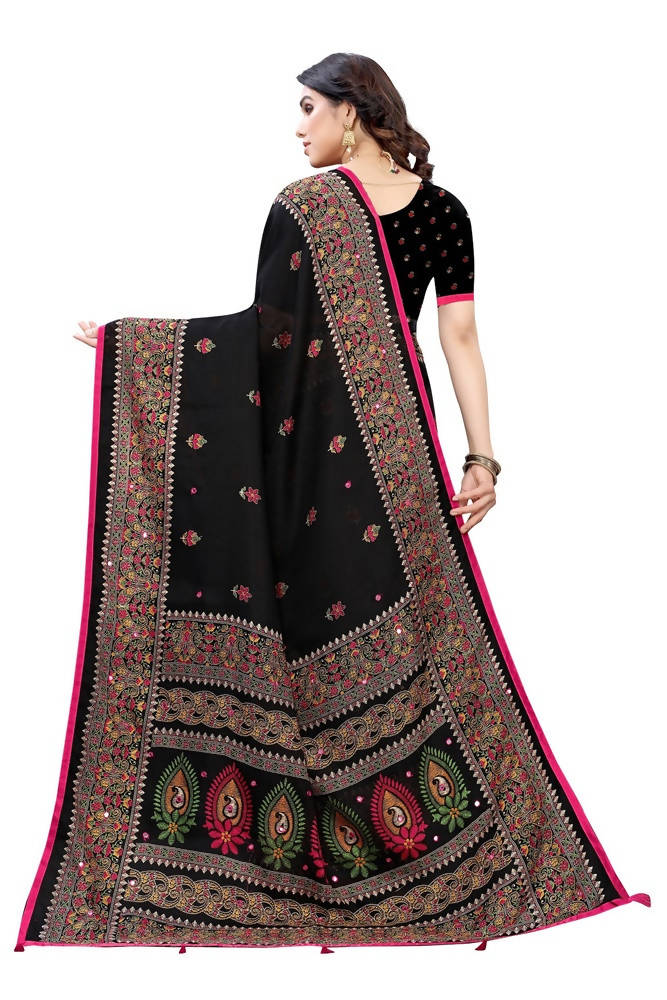 Vamika Black Jute Silk Mirror Work Saree | Grocsy
