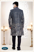 Joban Fashion Men's Blue Straight Silk Thread And Sequence Embroidery All Over 3 Pc Kurta Set | Grocsy