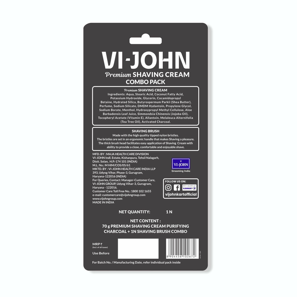 VI-JOHN Dermatologically Tested Premium Claming Aqua Shaving With Shaving Brush Cream Enriched with Aloevera & Almond Oil free From Silicone, Paraben & Mineral Oil | Grocsy