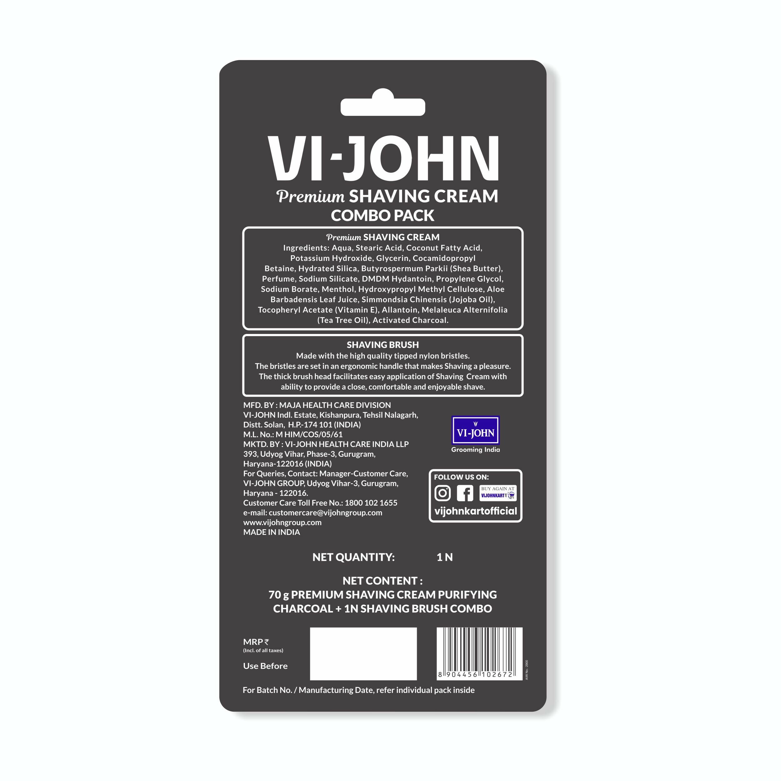VI-JOHN Dermatologically Tested Premium Claming Aqua Shaving With Shaving Brush Cream Enriched with Aloevera & Almond Oil free From Silicone, Paraben & Mineral Oil | Grocsy