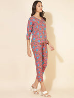 Janasya Women's Pink Cotton Floral Printed Casual Regular Co-ords | Grocsy