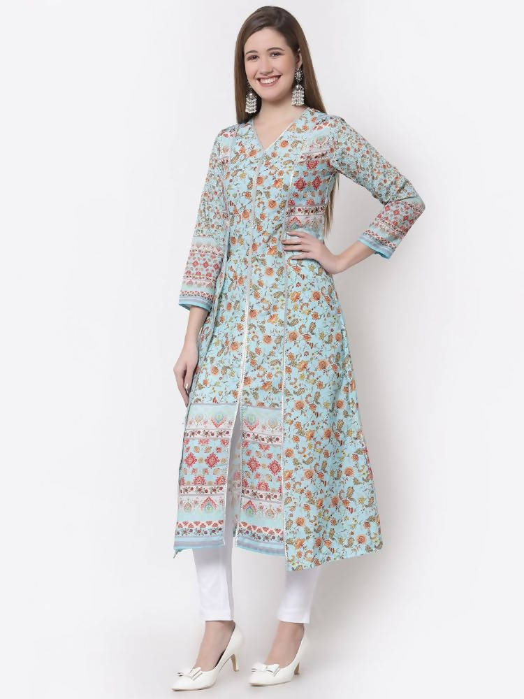 Myshka Blue Color Pure Cotton Printed Kurta | Grocsy