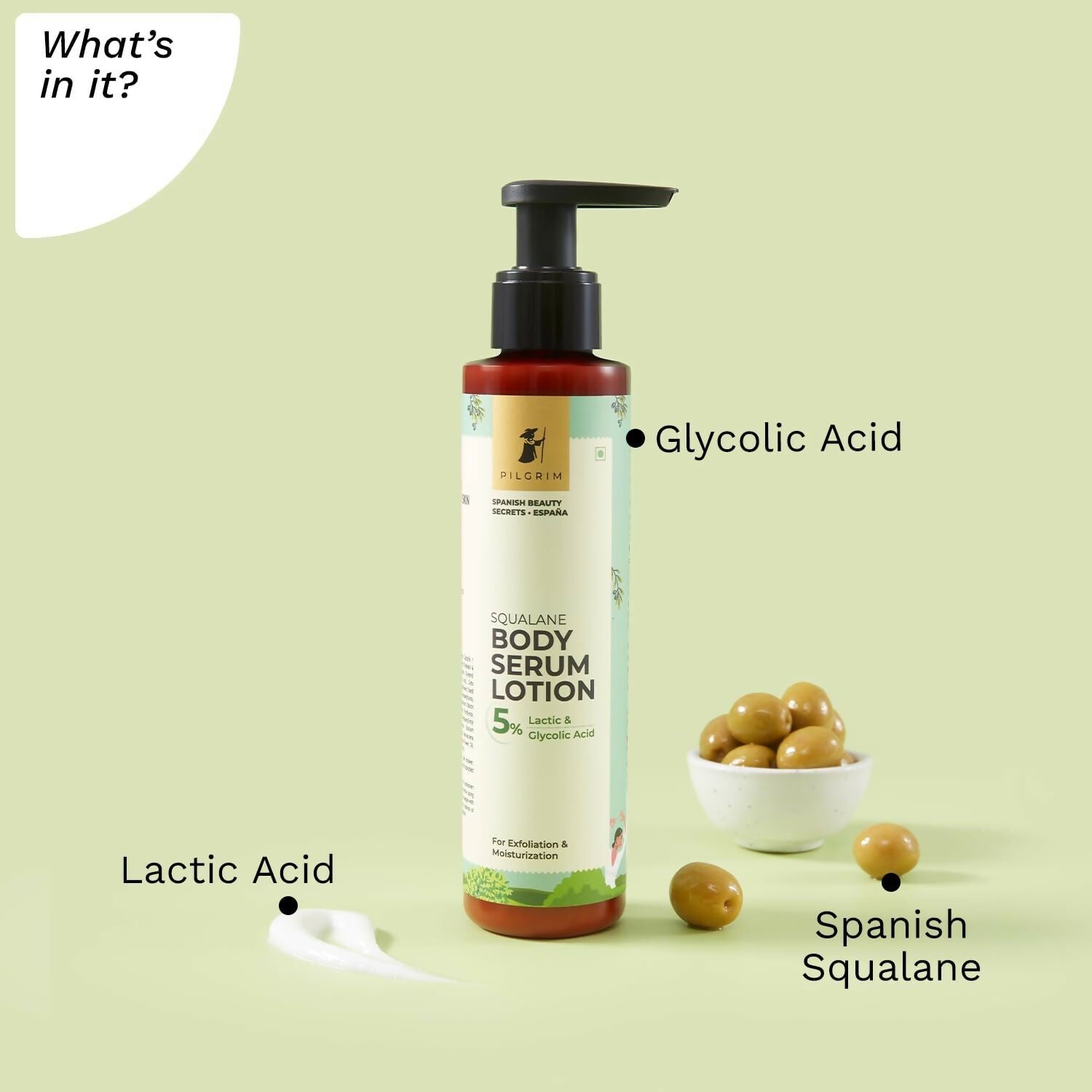Pilgrim 5% Lactic & Glycolic Acid Body Serum Lotion For Exfoliation & Moisturization, For Rough Patches On Elbows & Knees | Grocsy