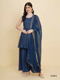 Designer Stylish Blue cotton Stitched Suit With Dupatta - Tanisha | Grocsy