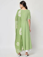 FIORRA Women's Pista Green Poly Crepe Flared Kurta With Dupatta | Grocsy