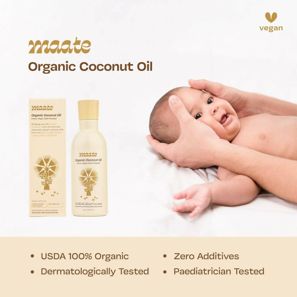 Maate Organic Coconut Oil | Extra Virgin Cold Pressed For Baby Body Massage & Hair Care Oil | Grocsy