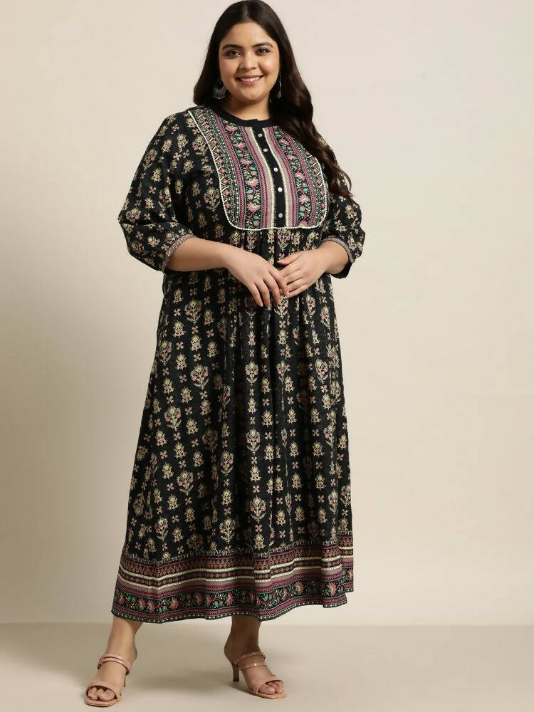 Juniper Women`s Dark Blue Rayon Fusion Wear Printed A-line Dress | Grocsy