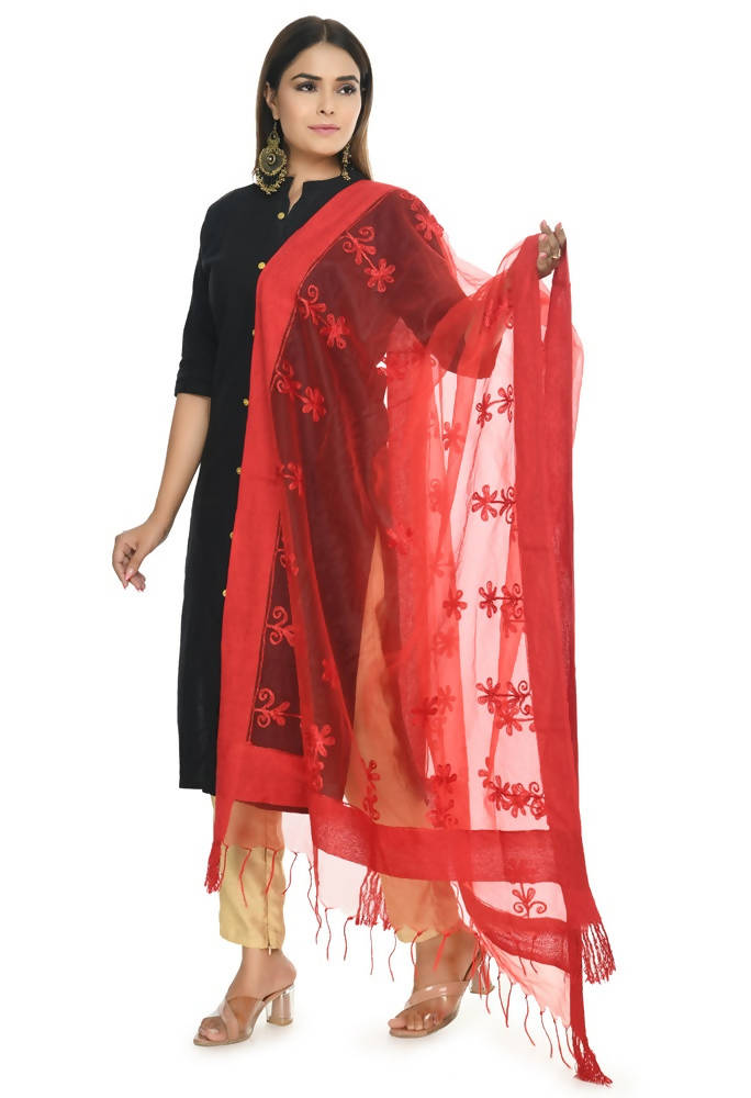 Mominos Fashion Red Orgenza Chikan Work Dupatta | Grocsy