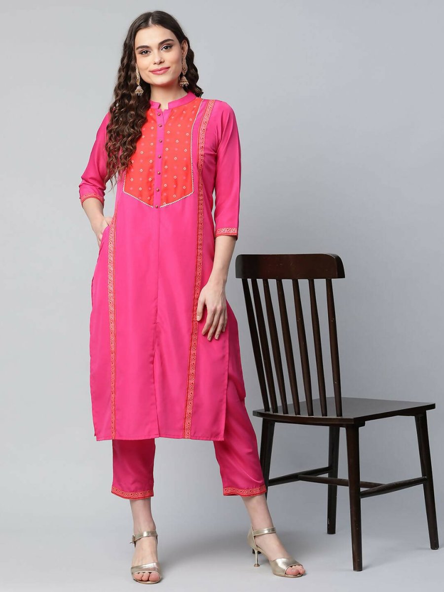 Ahalyaa Womens Pink Crepe Printed Kurtas | Grocsy
