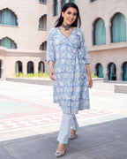 Jyoti Fashion Women's Sky Blue Pure Muslin Heavy Digital Printed Kurta Pant Set | Grocsy