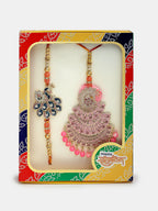 NVR Women & Men Set of 2 Multicolor Peacock Design Stone-Studded & Beaded Bhaiya Bhabhi Rakhi With Roli Chawal | Grocsy